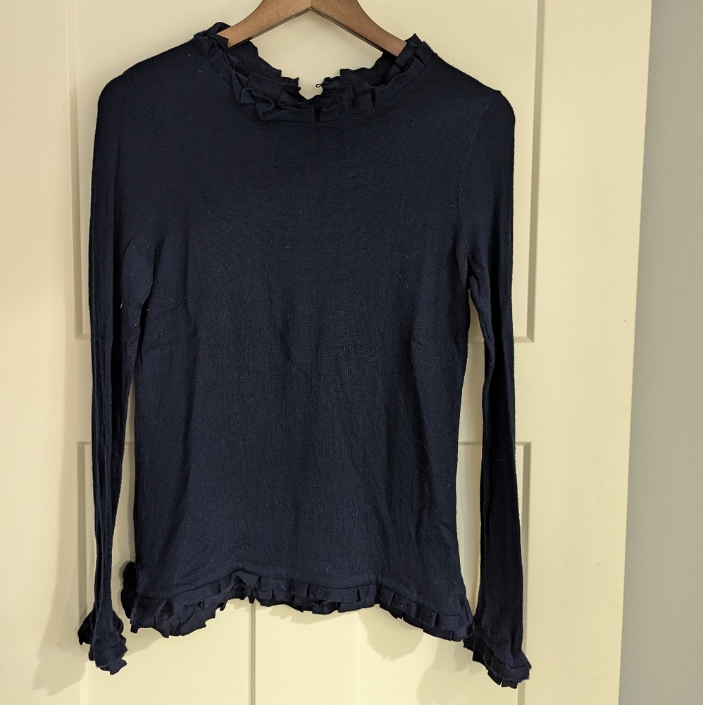 Vineyard Vines size S 100% Merino wool long sleeve high collar ruffle detailed